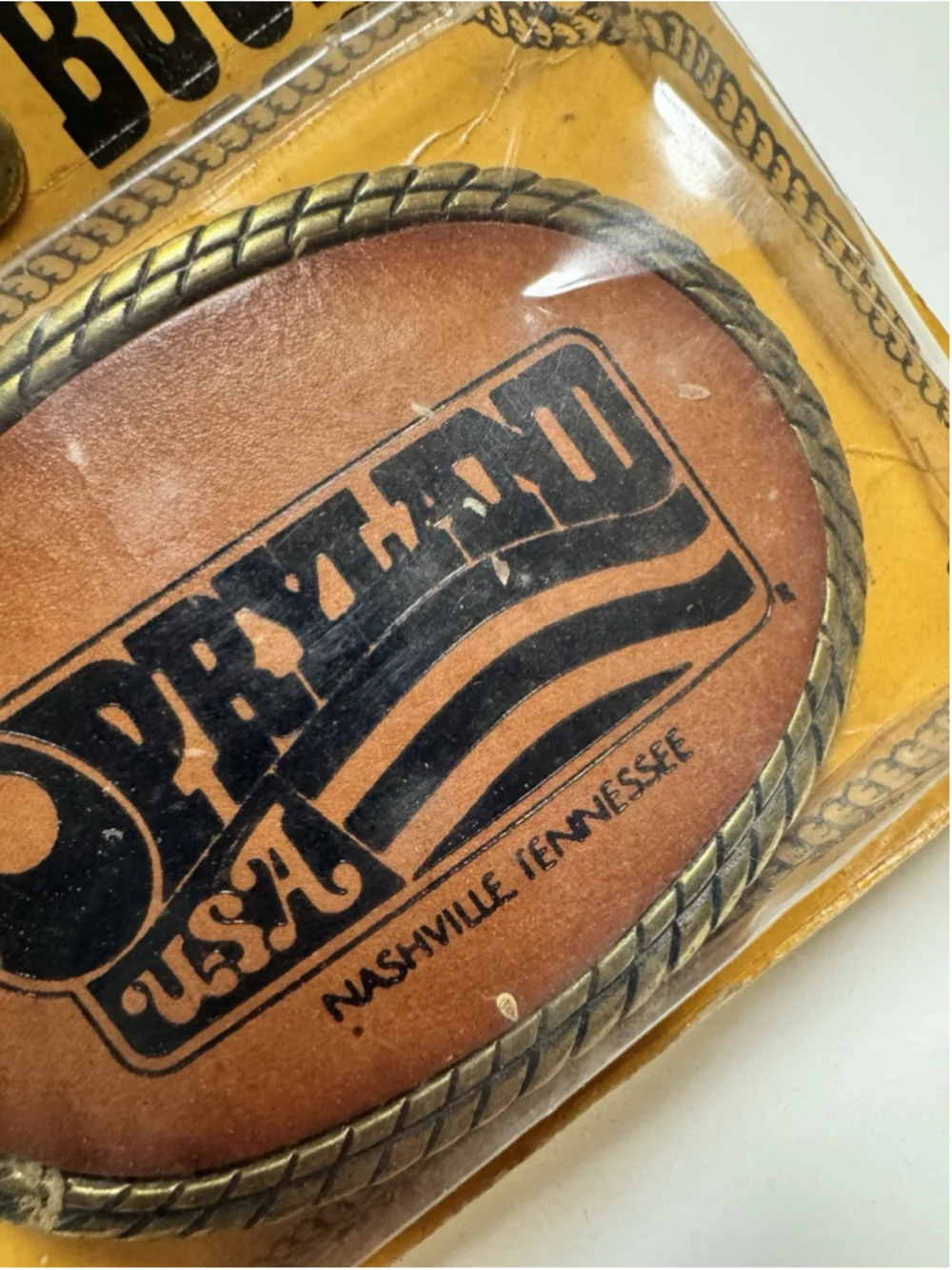 Opryland USA Flag Belt Buckle Leather Vintage Nashville Tennessee 1970s NOS
